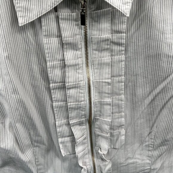 Worthington Womens Top 2X White Striped Short Sleeve Zip Front Shirt Stretch - Picture 4 of 8